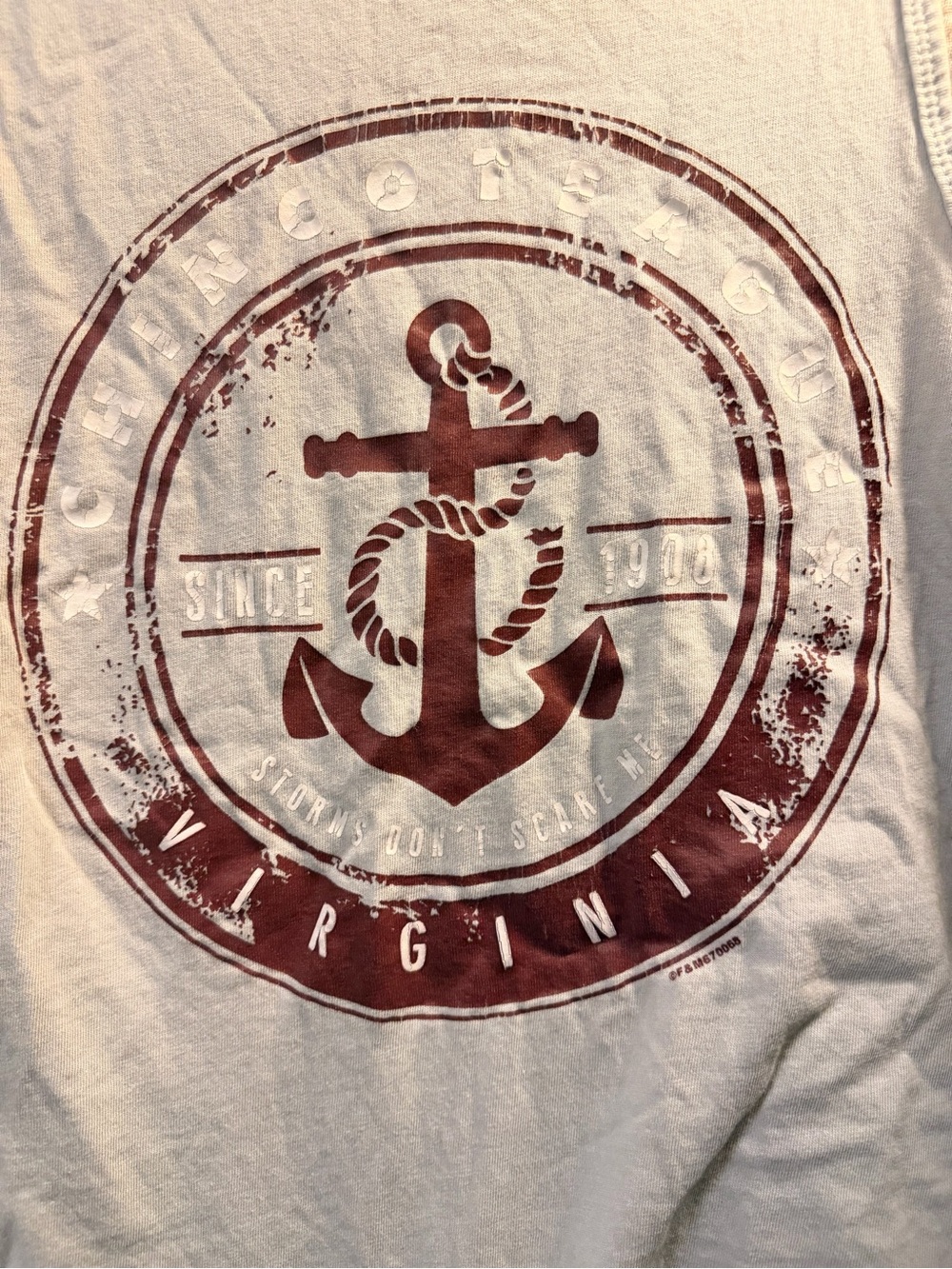 EUC Chincoteacue Virginia gray and white anchor graphic tank top size LARGE -J